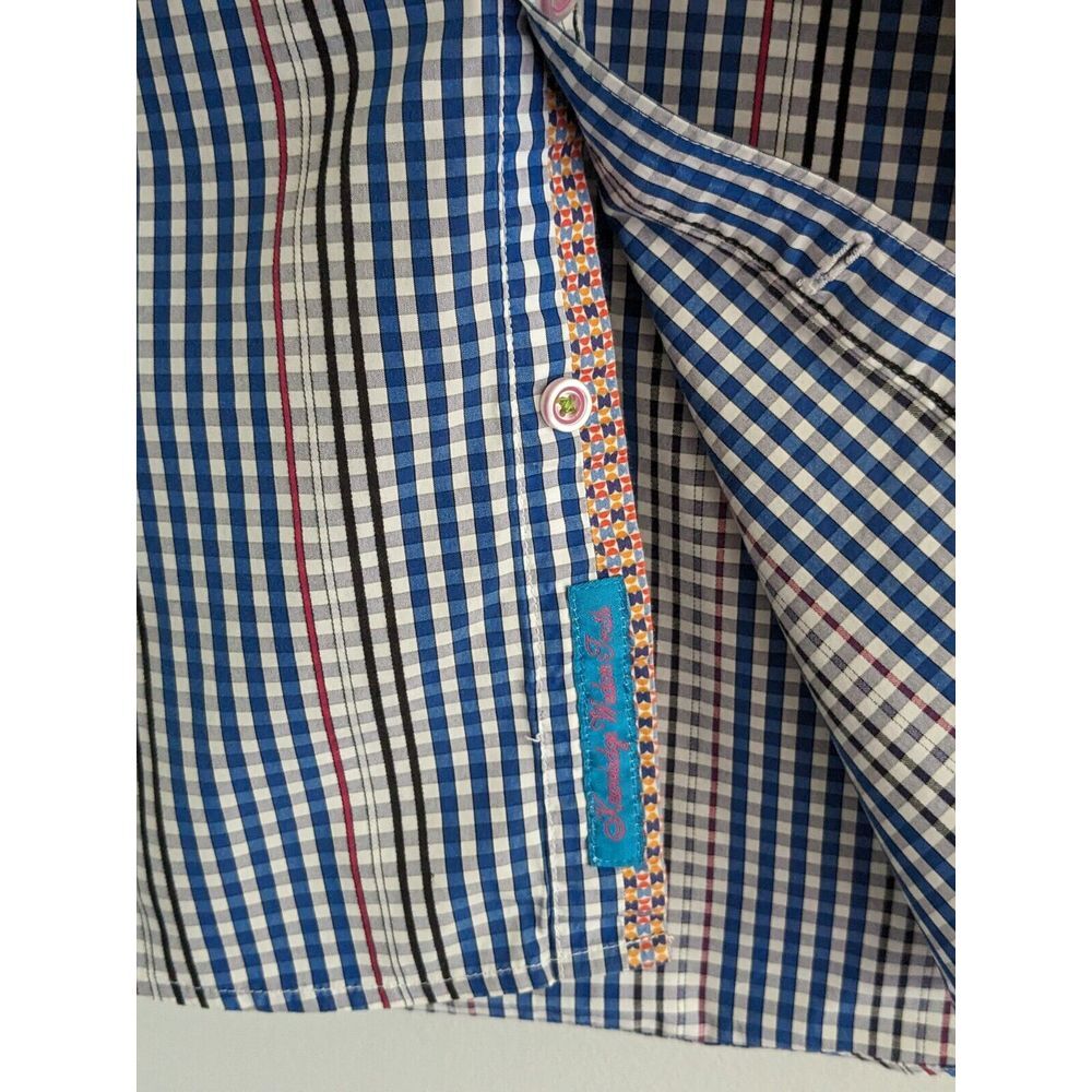 Robert Graham Classic Fit Blue Red Gray White Plaid Short Sleeve Shirt Medium‎ - Picture 4 of 10